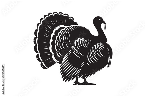 Turkey bird vector Silhouette. Turkey Animal black and white on a White Background. Turkey icons Vector.
Wild turkey silhouette with white background.
