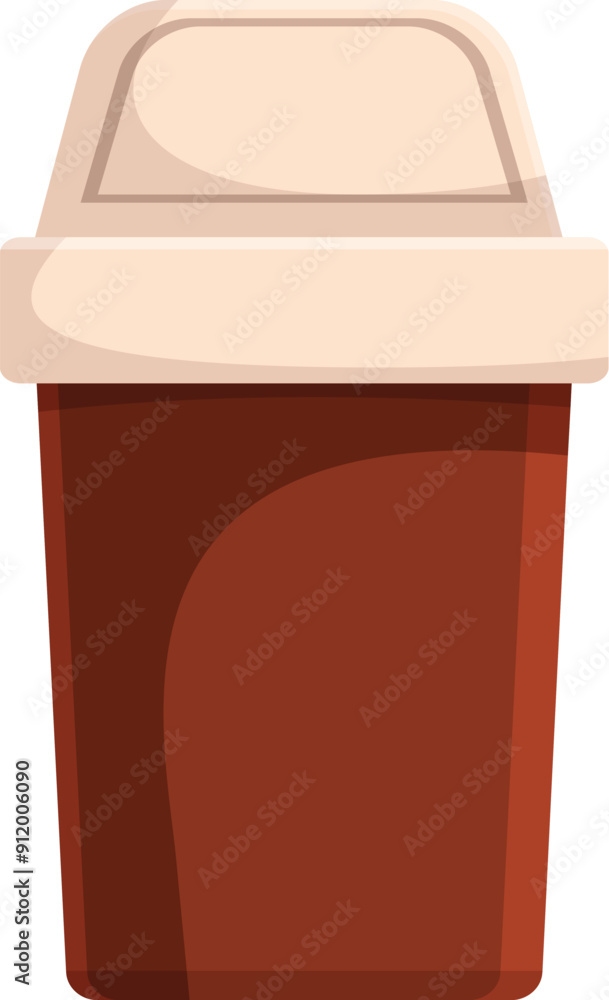 Brown trash can with a swinging lid standing open Brown trash can with a swinging lid standing open