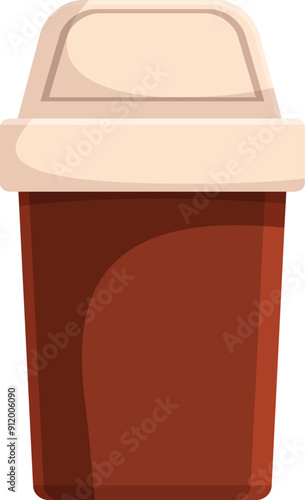 Brown trash can with a swinging lid standing open