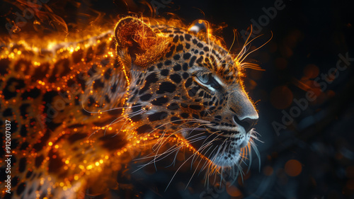 Abstract Leopard, Sparse ancient forest, A group of abstract lines showing a leopard in motion,generative ai