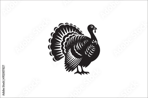 Turkey bird vector Silhouette. Turkey Animal black and white on a White Background. Turkey icons Vector.
Wild turkey silhouette with white background.