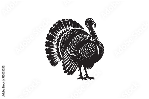 Turkey bird vector Silhouette. Turkey Animal black and white on a White Background. Turkey icons Vector.
Wild turkey silhouette with white background. photo