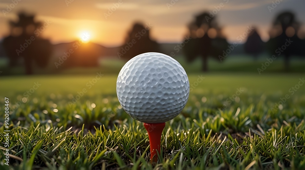 golf ball on tee with the green grass landscape background.generative.ai golf ball on tee with the green grass landscape background.generative.ai