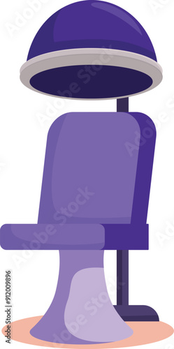 Purple hairdressing salon chair standing under hair dryer waiting for client