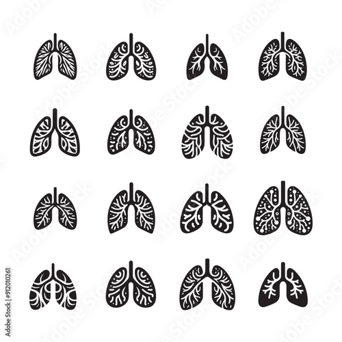 Lungs silhouette vector Icons bundle, Human lungs anatomy vector icon, lungs silhouette template,  logo