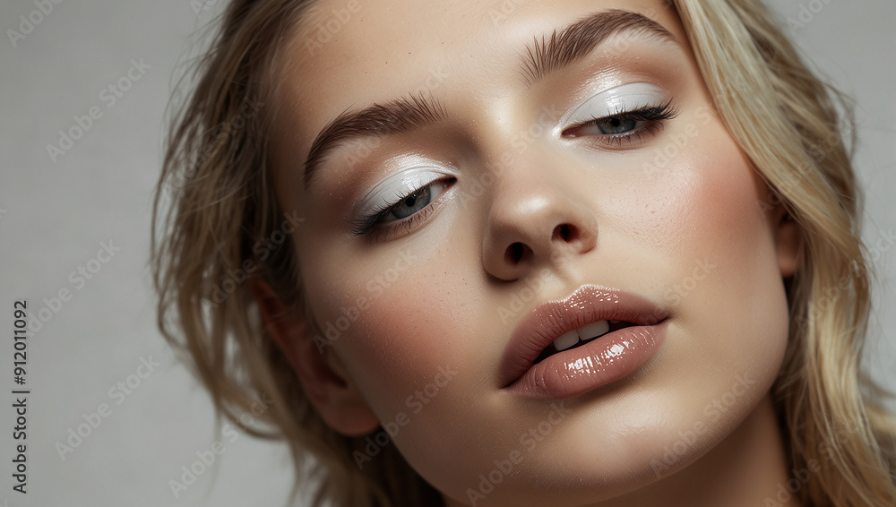 The image is a close-up of a woman's face with white cream under her eyes. The image is a close-up of a woman's face with white cream under her eyes.
