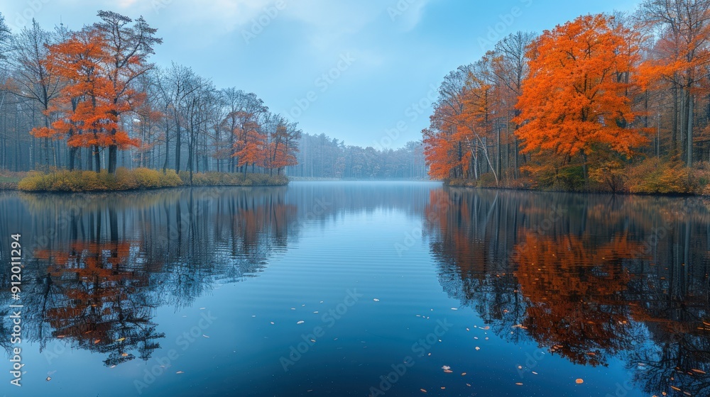 Autumn Reflections in a Misty Lake Autumn Reflections in a Misty Lake