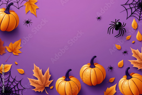 Purple halloween backround with pumpkin carving party.
