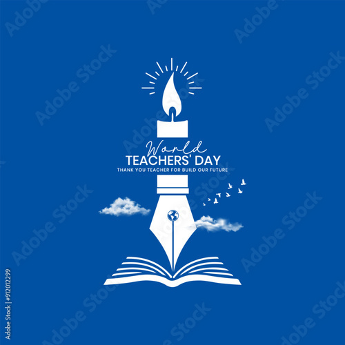 Happy Teachers Day Design for banner posters, World Teacher's Day Logo, Vector art & typography design elements for congratulation cards, banners, and flyers. Pen pencil book education teacher student