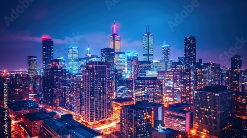 Wallpaper Mural Nighttime cityscape with illuminated skyscrapers and street lights Torontodigital.ca