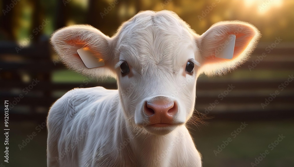 Curious Young Calf in Golden Sunrise Light Curious Young Calf in Golden Sunrise Light