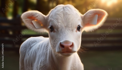 Curious Young Calf in Golden Sunrise Light