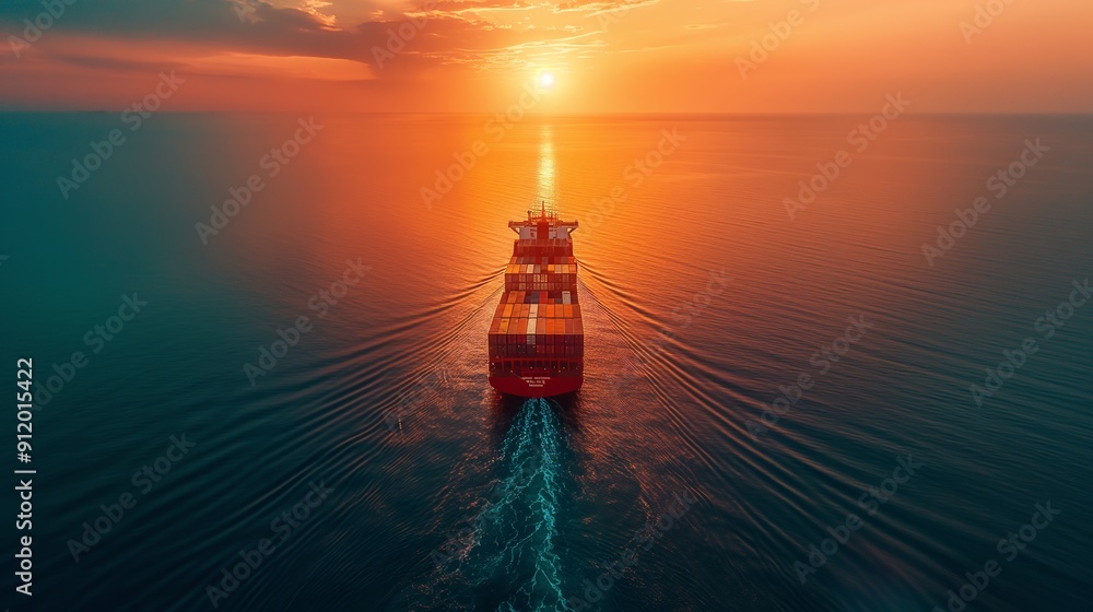 Fototapeta premium Aerial view container cargo ship sea freight shipping