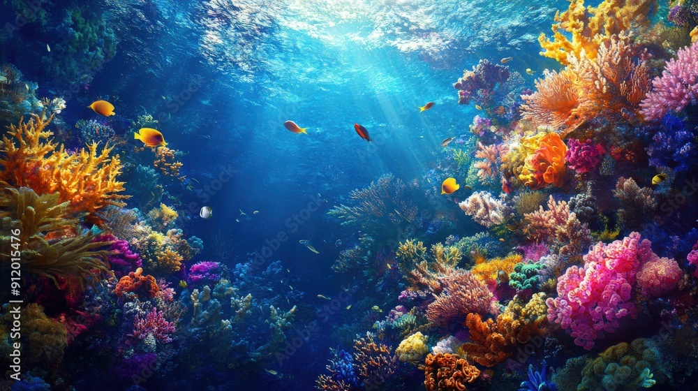 Obraz premium Underwater Scene with Colorful Coral Reef and Fish