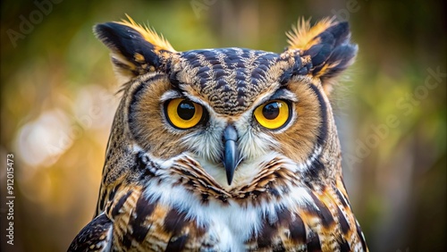 Close-up of a majestic great horned owl staring intently, owl, bird, wildlife, majestic, animal, bird of prey, big eyes