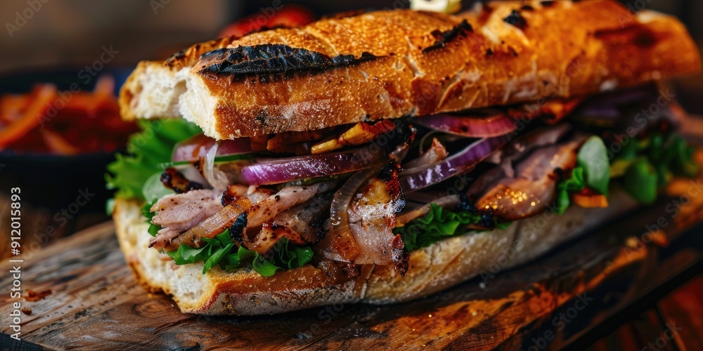 Pork Meat Sandwich with Onion and Lettuce Pork Meat Sandwich with Onion and Lettuce