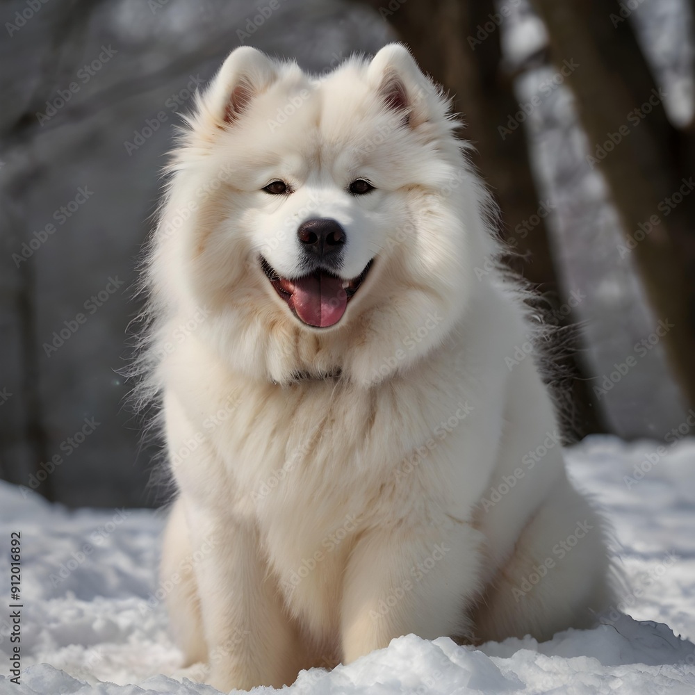 beautiful samoyed white dog on the snow beautiful samoyed white dog on the snow