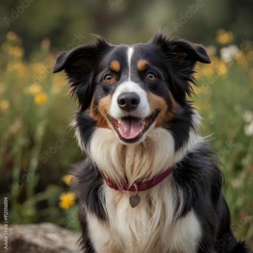 border collie dog in garden