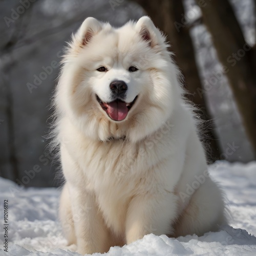 beautiful samoyed white dog on the snow