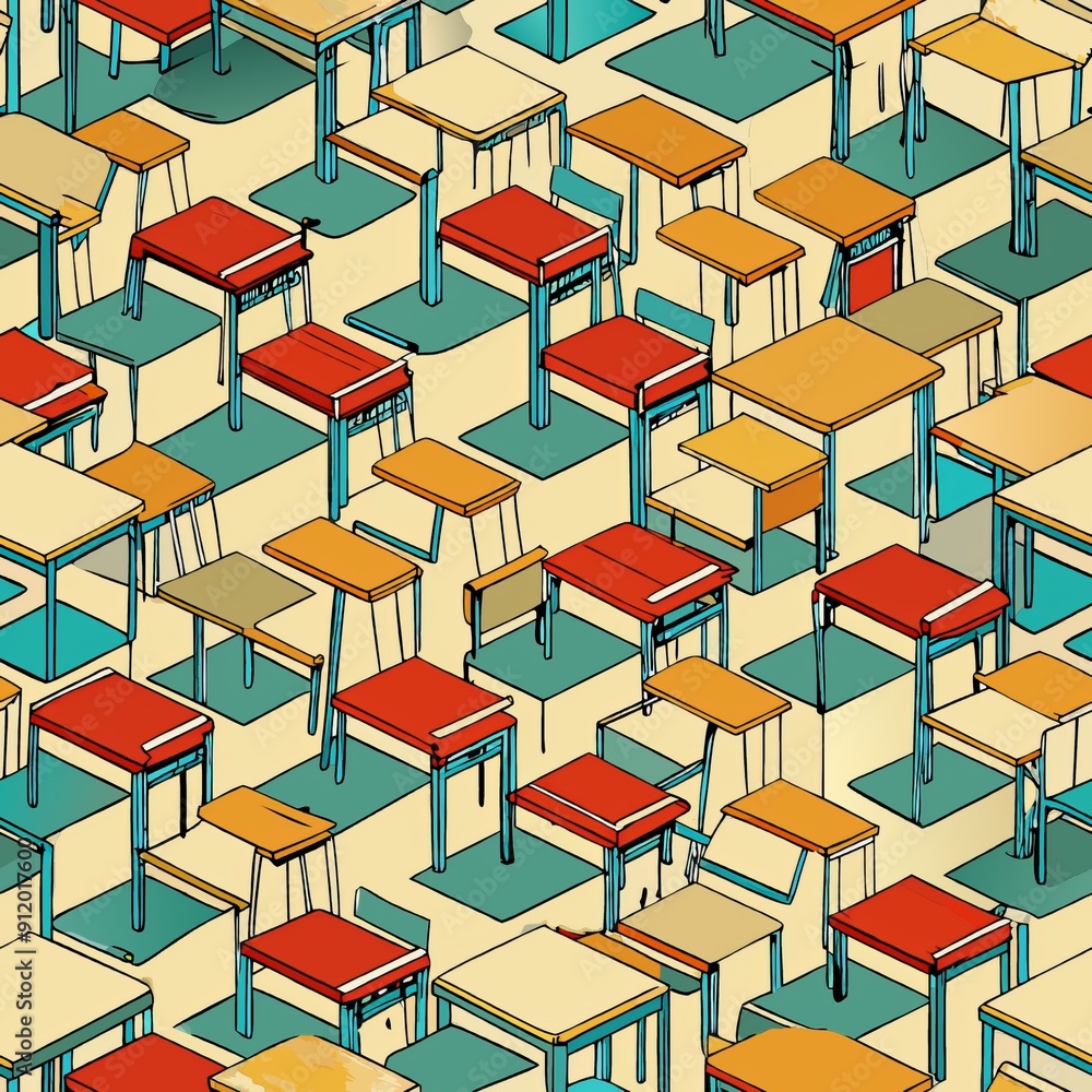 seamless pattern of classroom desks and chairs, creating a classroom setting seamless pattern of classroom desks and chairs, creating a classroom setting