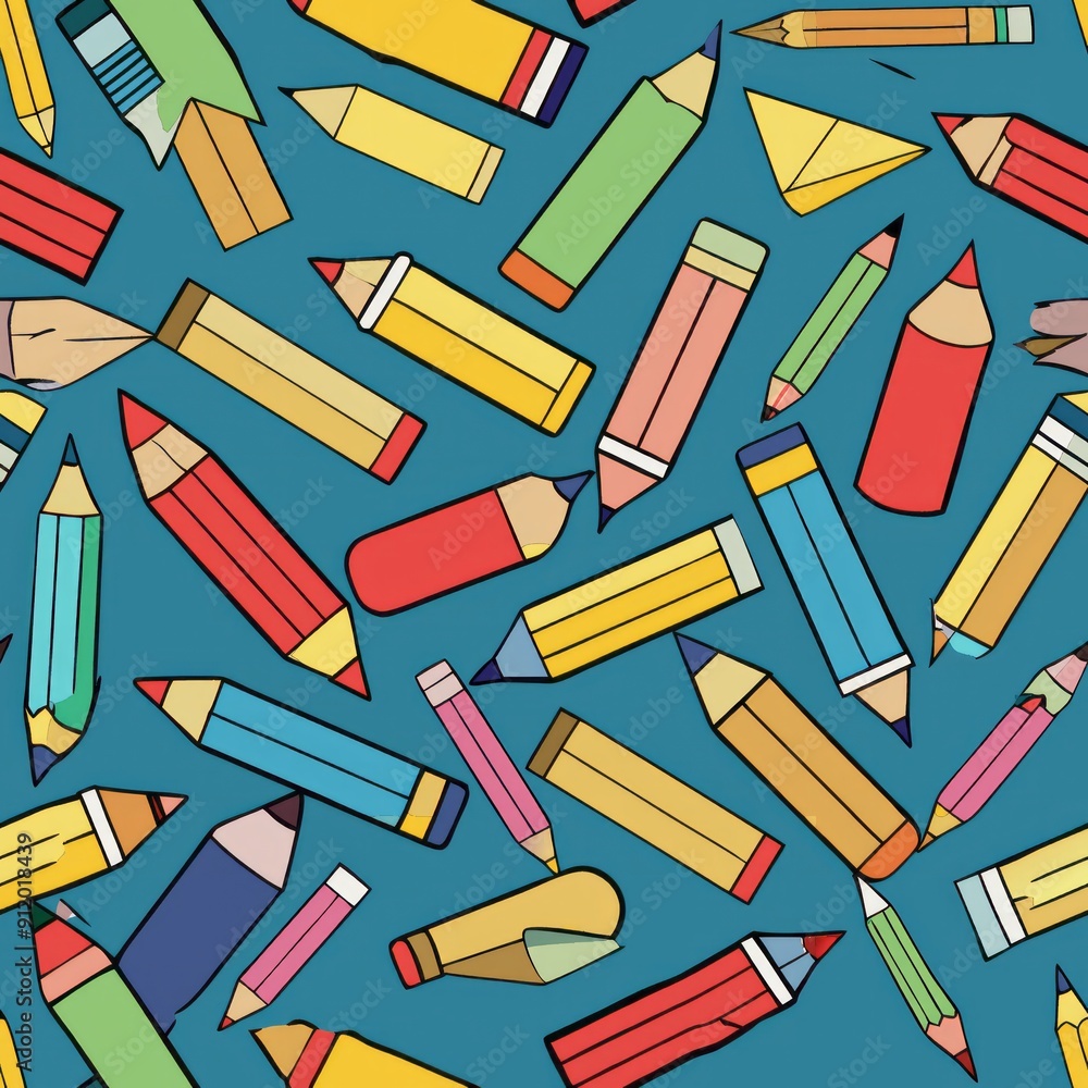 seamless pattern of colorful pencils and erasers, perfect for a school-themed backdrop seamless pattern of colorful pencils and erasers, perfect for a school-themed backdrop