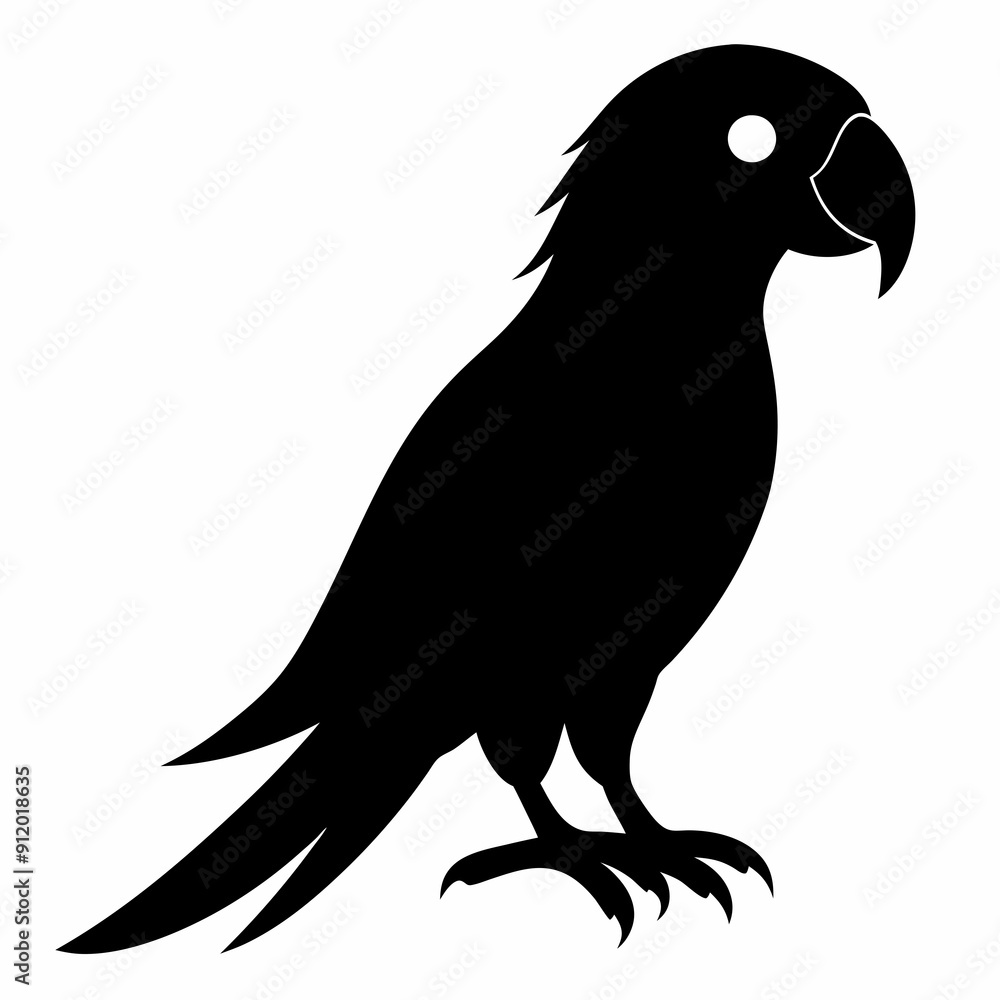 Fototapeta premium green parrot on a branch isolated on white, green parrot vector illustration, bird vector art, green parrot silhouette, cartoon parrot vector icon, eps