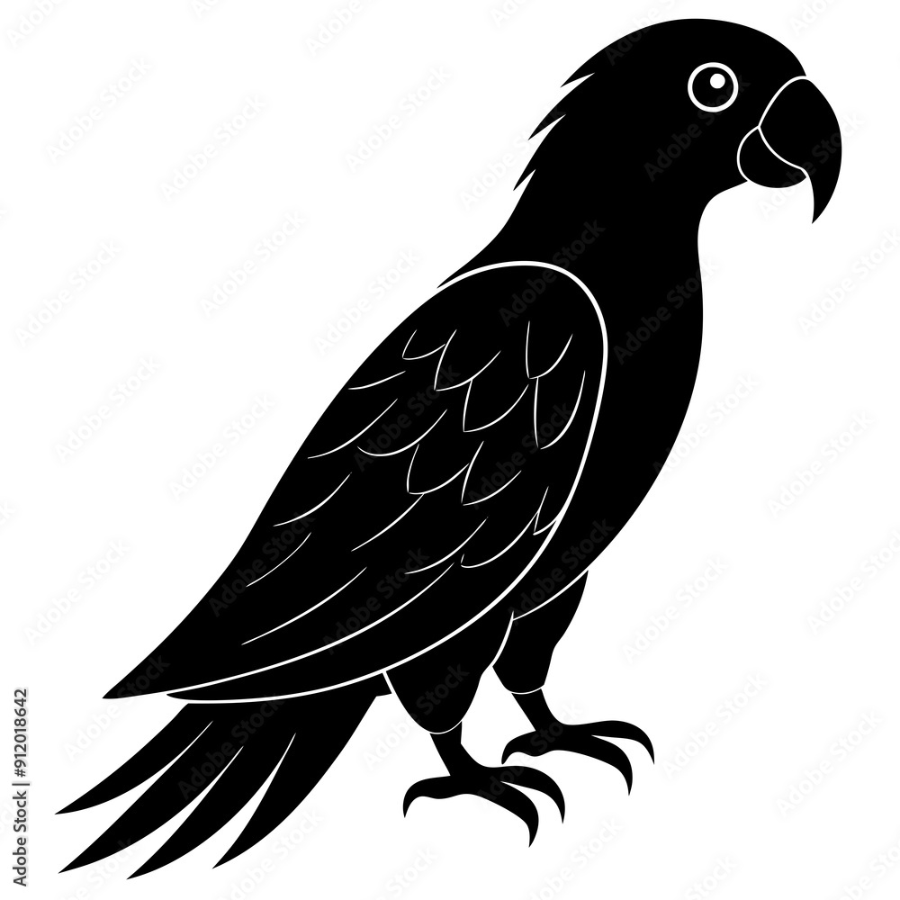 Fototapeta premium green parrot on a branch isolated on white, green parrot vector illustration, bird vector art, green parrot silhouette, cartoon parrot vector icon, eps