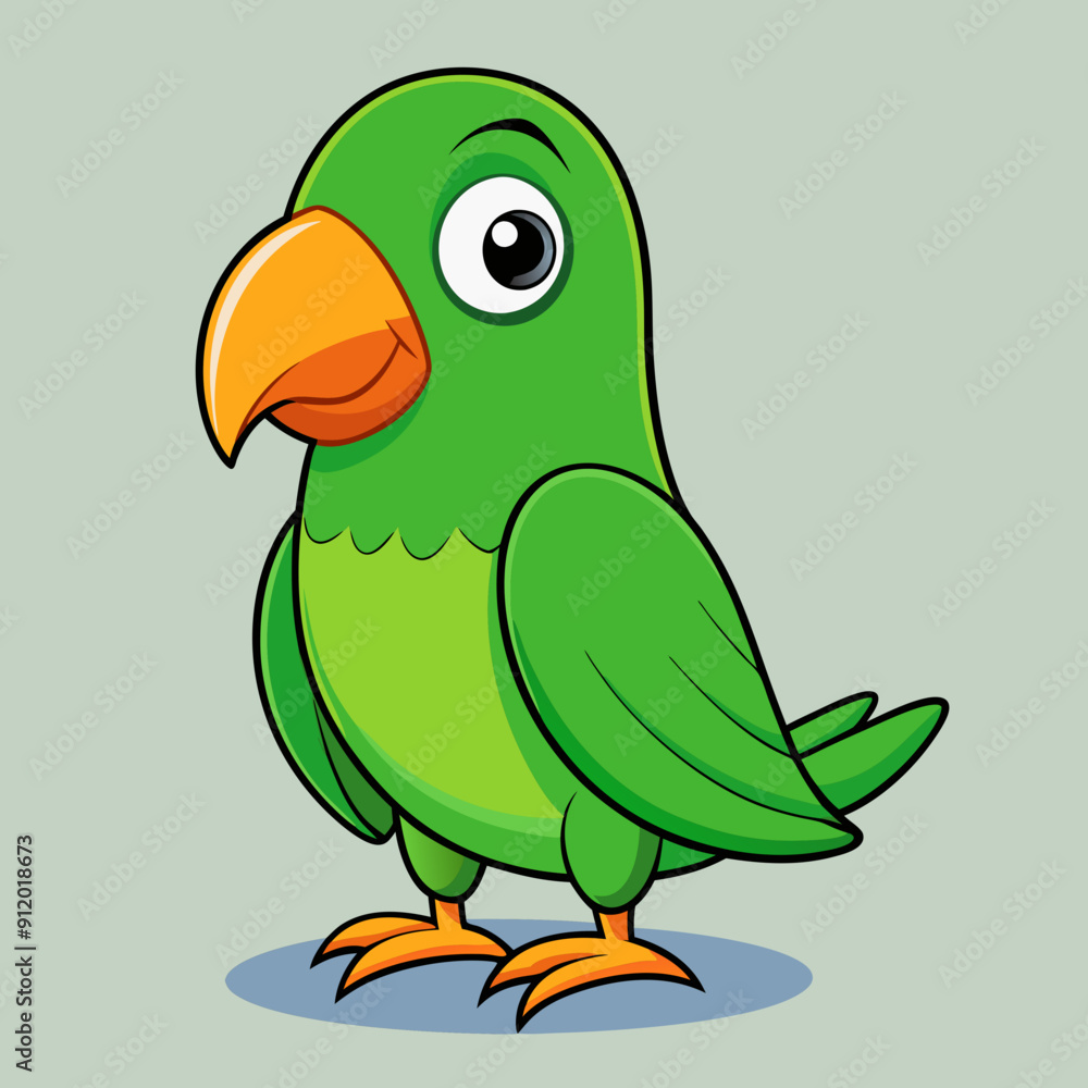 Fototapeta premium green parrot on a branch isolated on white, green parrot vector illustration, bird vector art, green parrot silhouette, cartoon parrot vector icon, eps
