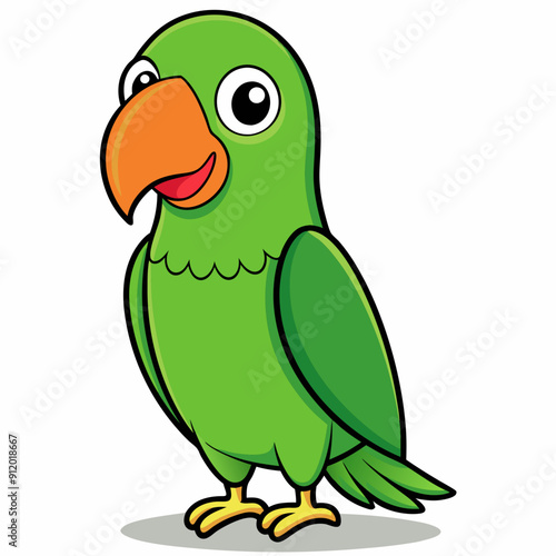 green parrot on a branch isolated on white, green parrot vector illustration, bird vector art, green parrot silhouette, cartoon parrot vector icon, eps