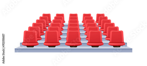Red plastic stadium seats vector isolated on white background.
