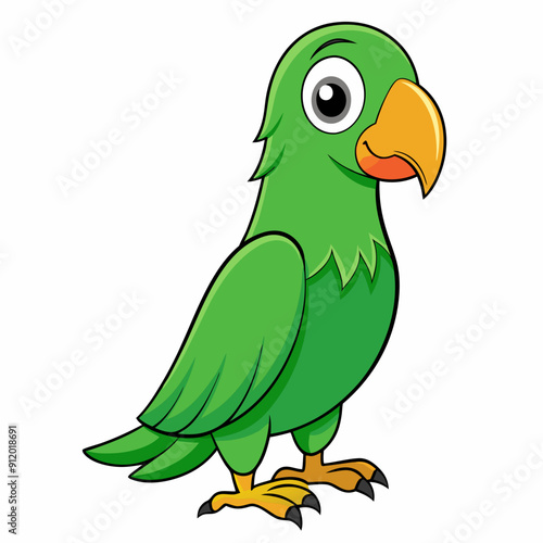 green parrot on a branch isolated on white, green parrot vector illustration, bird vector art, green parrot silhouette, cartoon parrot vector icon, eps