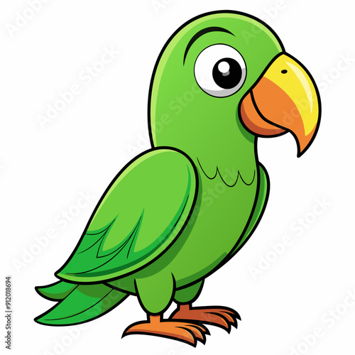 green parrot on a branch isolated on white, green parrot vector illustration, bird vector art, green parrot silhouette, cartoon parrot vector icon, eps