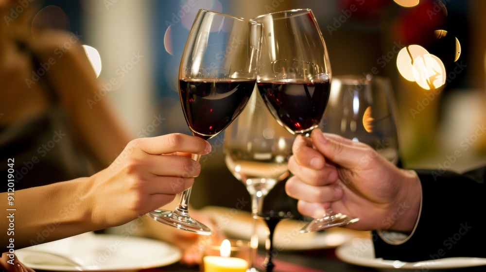 two people toasting with a restaurant background two people toasting with a restaurant background