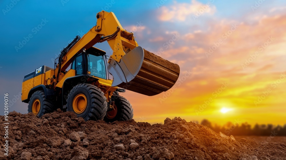 Fototapeta premium Powerful Excavator at Sunset