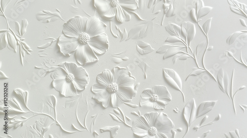Wallpaper Mural Elegant White 3D Floral Embossed Texture - Luxury Wallpaper, Packaging, and Invitation Design Torontodigital.ca