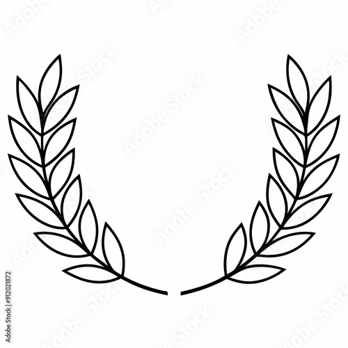 laurel wreath isolated on white, laurel wreath vector illustration, Christmas wreath vector art, laurel wreath silhouette, Line art laurel wreath vector icon, eps