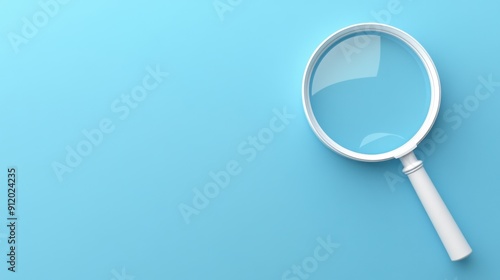 White magnifying glass on a blue background with ample copy space, rendered in 3D for clarity.