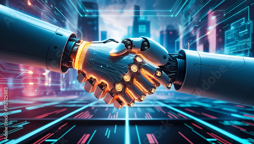 Handshake in digital futuristic style