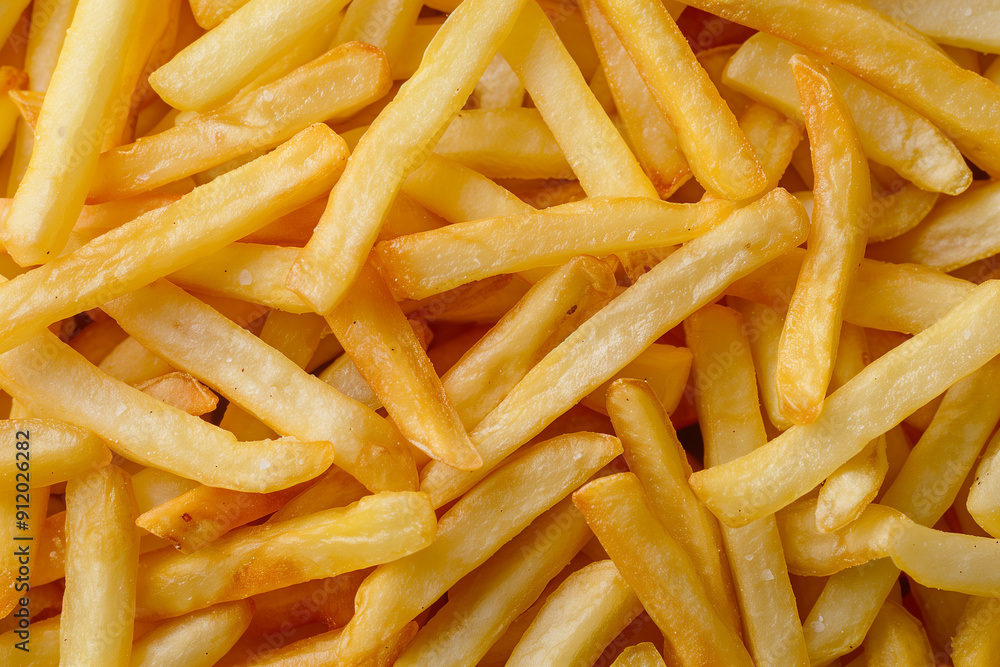 Full frame of French fries. Top view. Generative AI Full frame of French fries. Top view. Generative AI