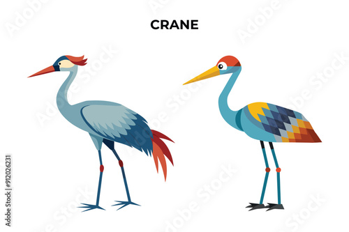 Beautiful Crane bird on white background vector illustration 