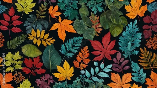 Seasonal foliage animation. Creating an illustration of seasonal foliage showcasing vibrant colors & unique leaf shapes of plants throughout the different seasons. photo