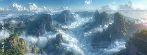 the hallelujah mountains from the movie avatar. There re five of the floaing mountains in different sizes. Realistic.