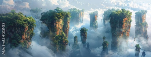 the hallelujah mountains from the movie avatar. There re five of the floaing mountains in different sizes. Realistic.