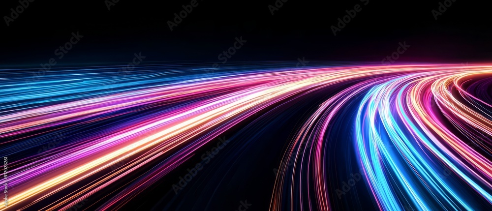 Overlay of pulsating light trails, on black background, Generative AI Overlay of pulsating light trails, on black background, Generative AI