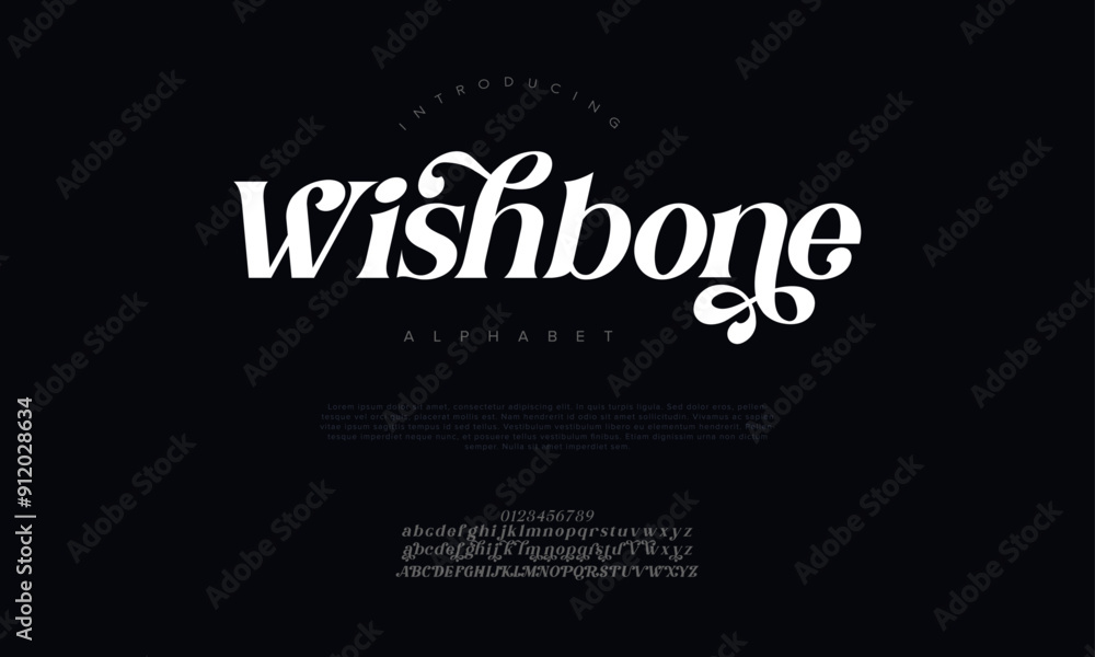 Wishbone swash luxury elegant alphabet letters and numbers. Vintage wedding typography classic serif font decorative vintage retro. creative vector illustration Wishbone swash luxury elegant alphabet letters and numbers. Vintage wedding typography classic serif font decorative vintage retro. creative vector illustration