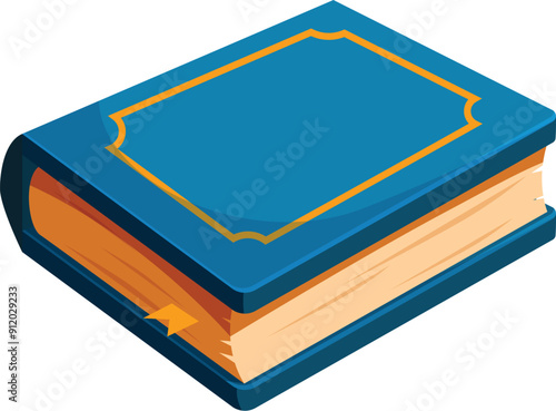 Thick blue hardcover book with gold trim lying open showing yellowed pages