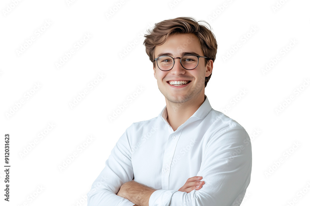 Fototapeta premium Young business executive smiling with arms crossed. Isolated on transparent background.