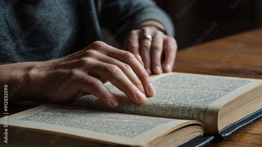 Photo midsection of person reading book on table Photo midsection of person reading book on table