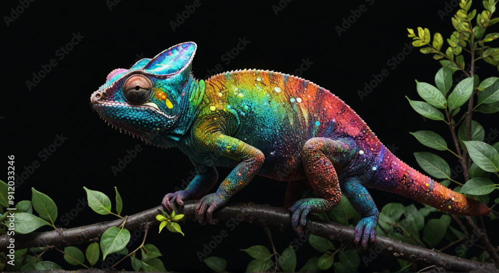 Naklejka premium green iguana on a tree