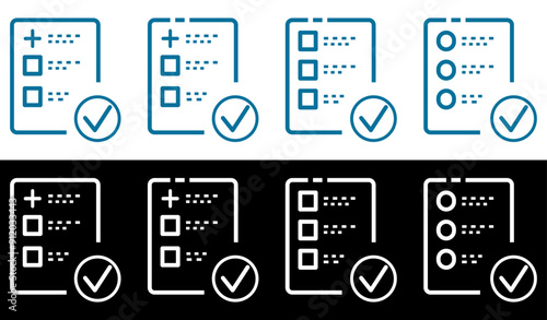 Approved check mark and result data. Clinical checklist document symbol.